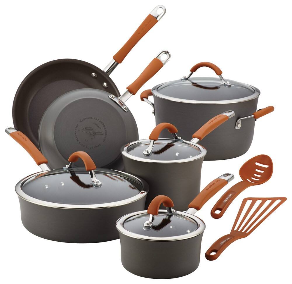 Angle. Rachael Ray - Cucina 12-Piece Cookware Set - Gray/Orange.