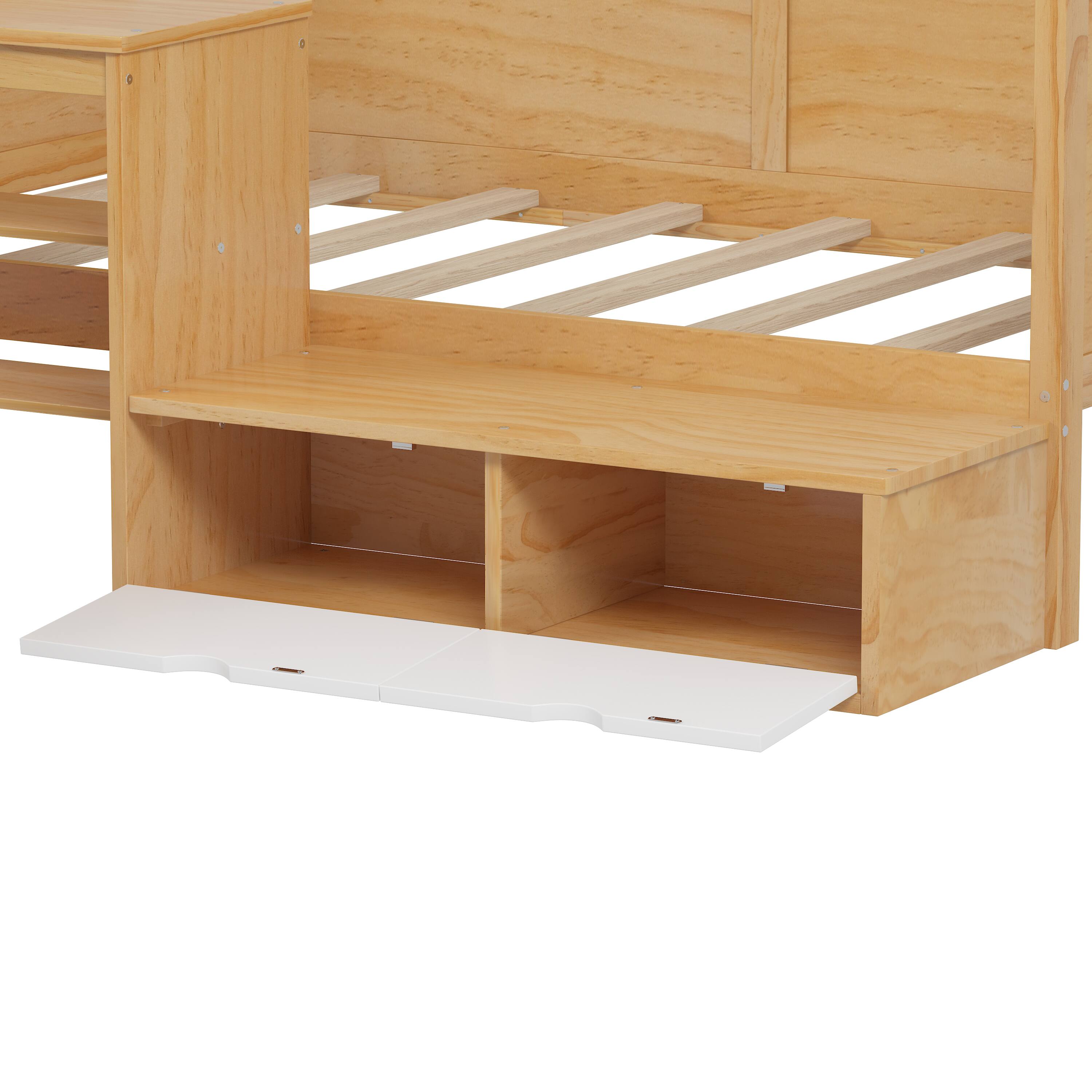 Alt View 7. Tiramisubest - Twin Size Daybed with Storage Shelves and Lockers, Multi-functional Bed with Study Desk and Matching Stool, Natural - Natural.