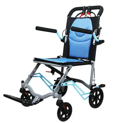 Front. Acekool - Portable Folding Wheelchair, Lightweight Transport Wheel Chair with Removable Flip Armrests, Blue - Blue.