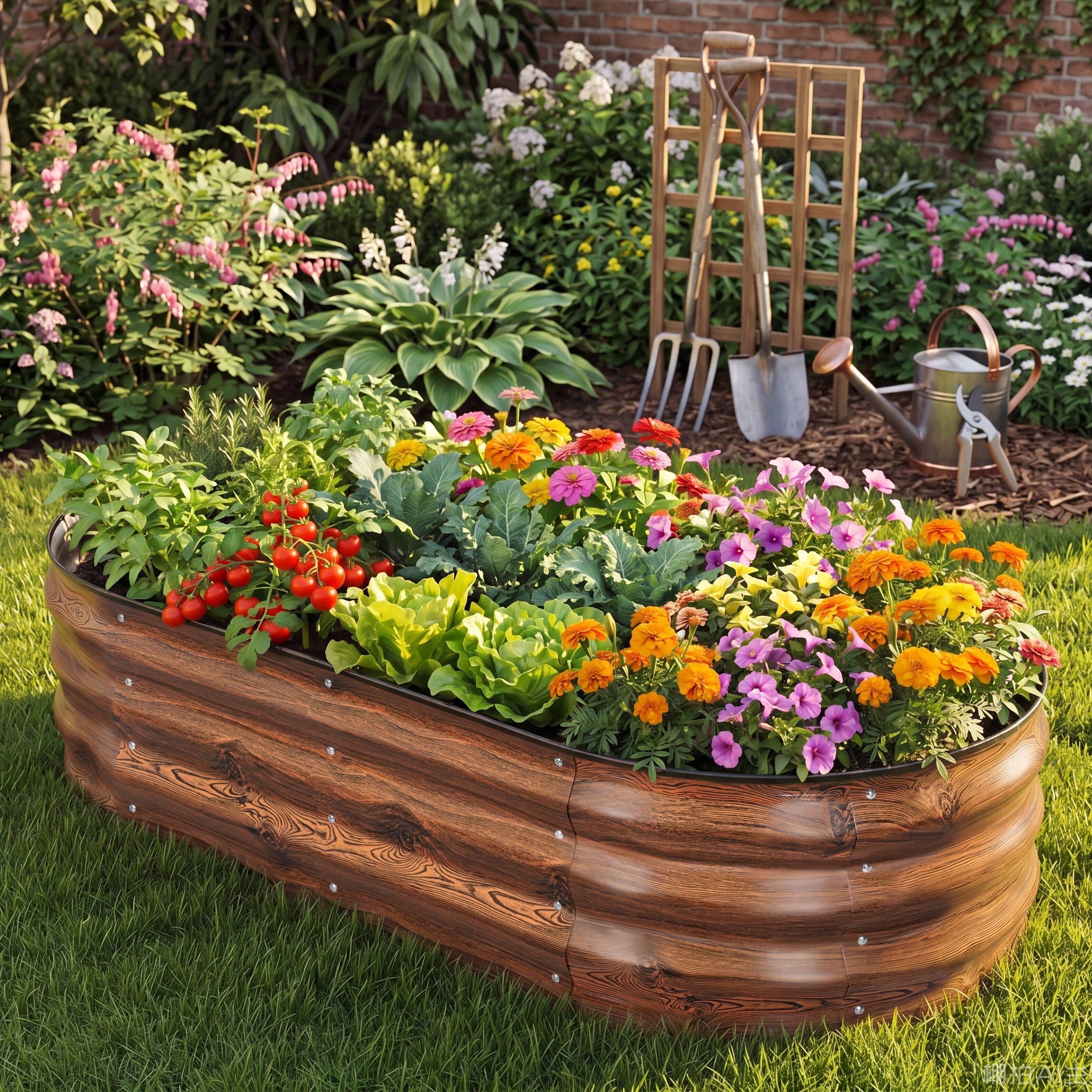 Alt View 6. Nuu Garden - Galvanized 4x2x1ft Planter Garden Box Outdoor, Oval Raised Garden Bed - Brown (1 PC).