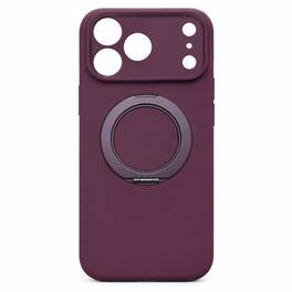 Dteck - For iPhone 18 Pro Max Liquid Silicone Magnetic Case Dual-layer 360° Ring Kickstand Soft Microfiber Lining Cover - Cherryred