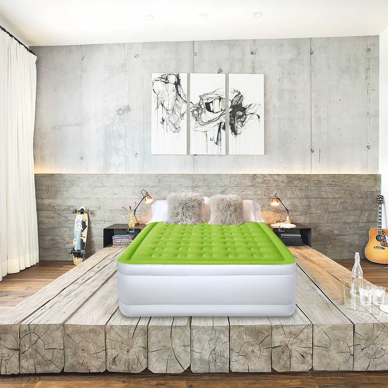 Alt View 4. Jadie Link - Air Mattress With Built In Pump Raised Blow Up Bed Inflatable Camping Airbed Electric 18 Tall - Green.