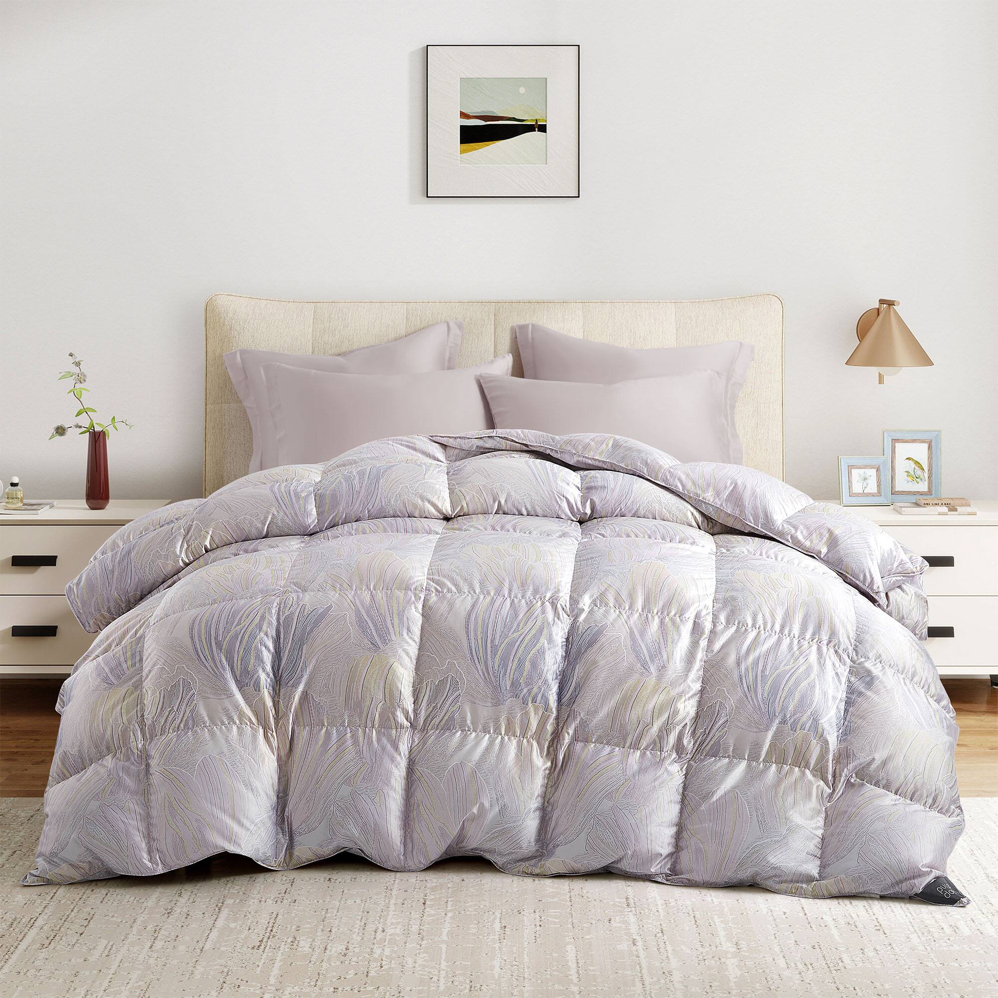 Front. Puredown - Puredown Luxurious Silk Cover 93% White Goose Down Comforter Duvet Insert, Pastel Bloom, King - Pastel Bloom.