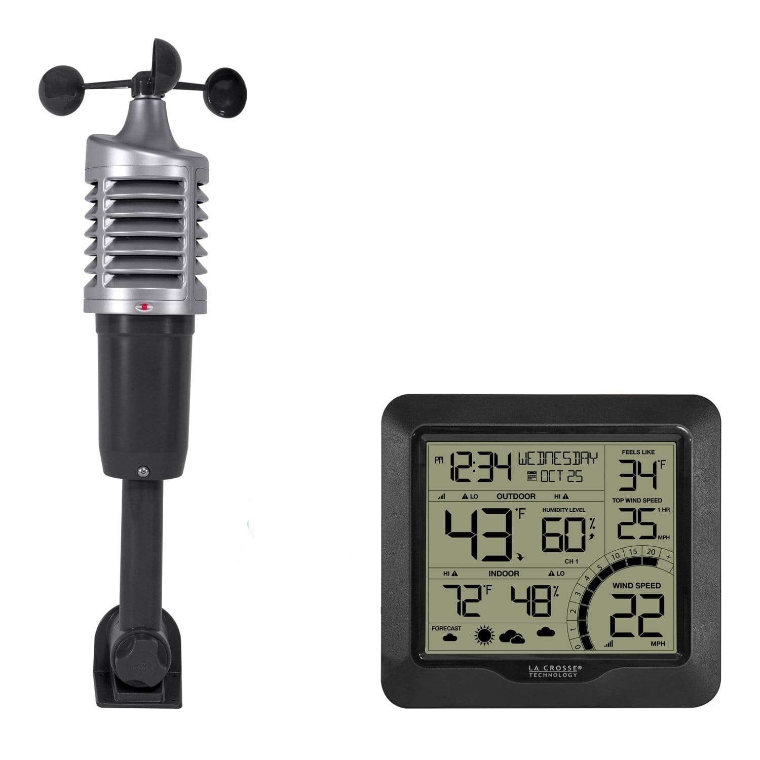 La Crosse Technology - Wind Speed Weather Station with Combination 3-in-1 Sensor - Black