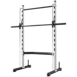 Soozier - Squat Rack with Pull Up Bar and Barbell Bar Adjustable Bench Press Multi-Function Weight Lifting Half Rack - White