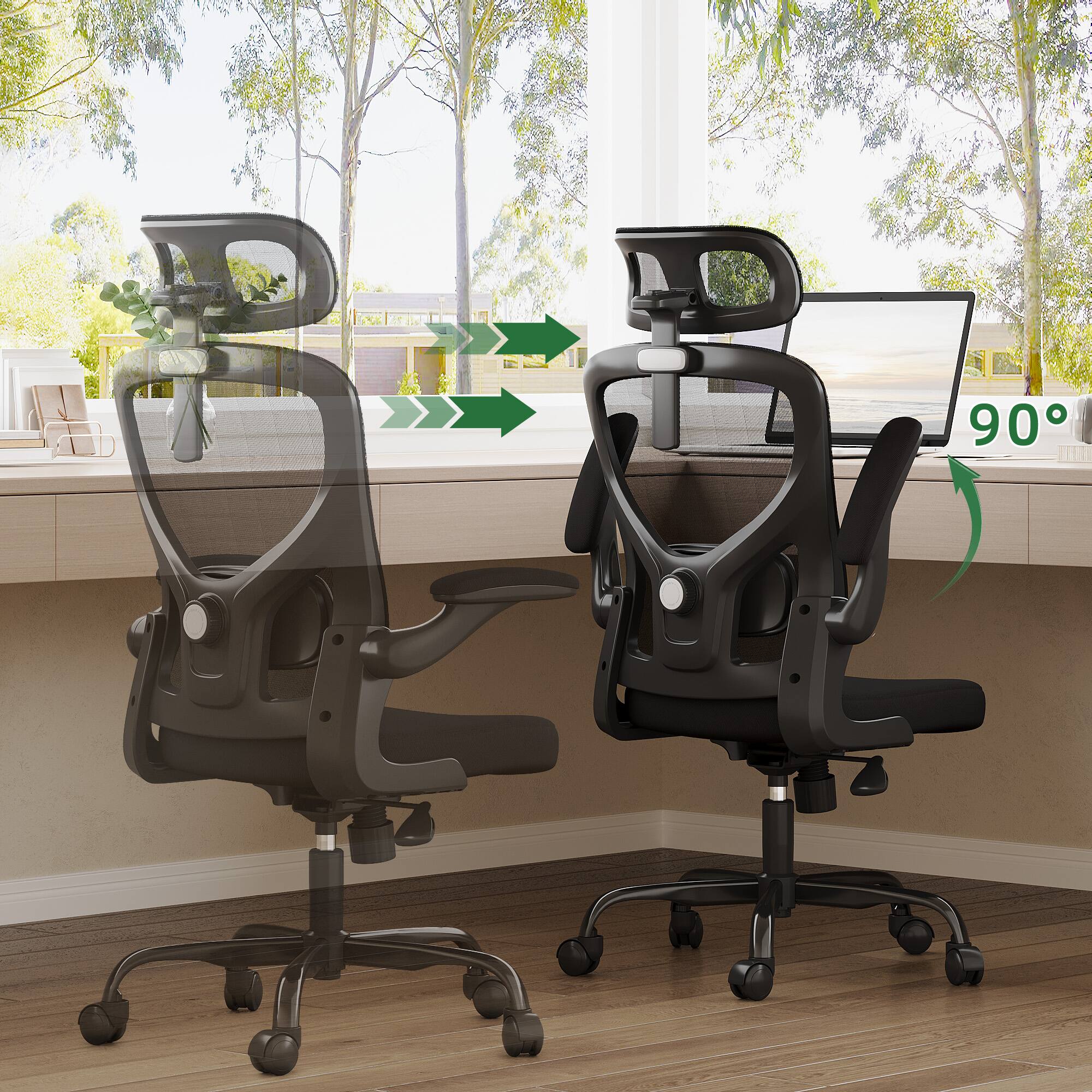 Alt View 2. PexFix - Ergonomic Office Chair with Flip-Up Arms, 121° Recline & Adjustable Lumbar Support, 300 lb Capacity - Black.