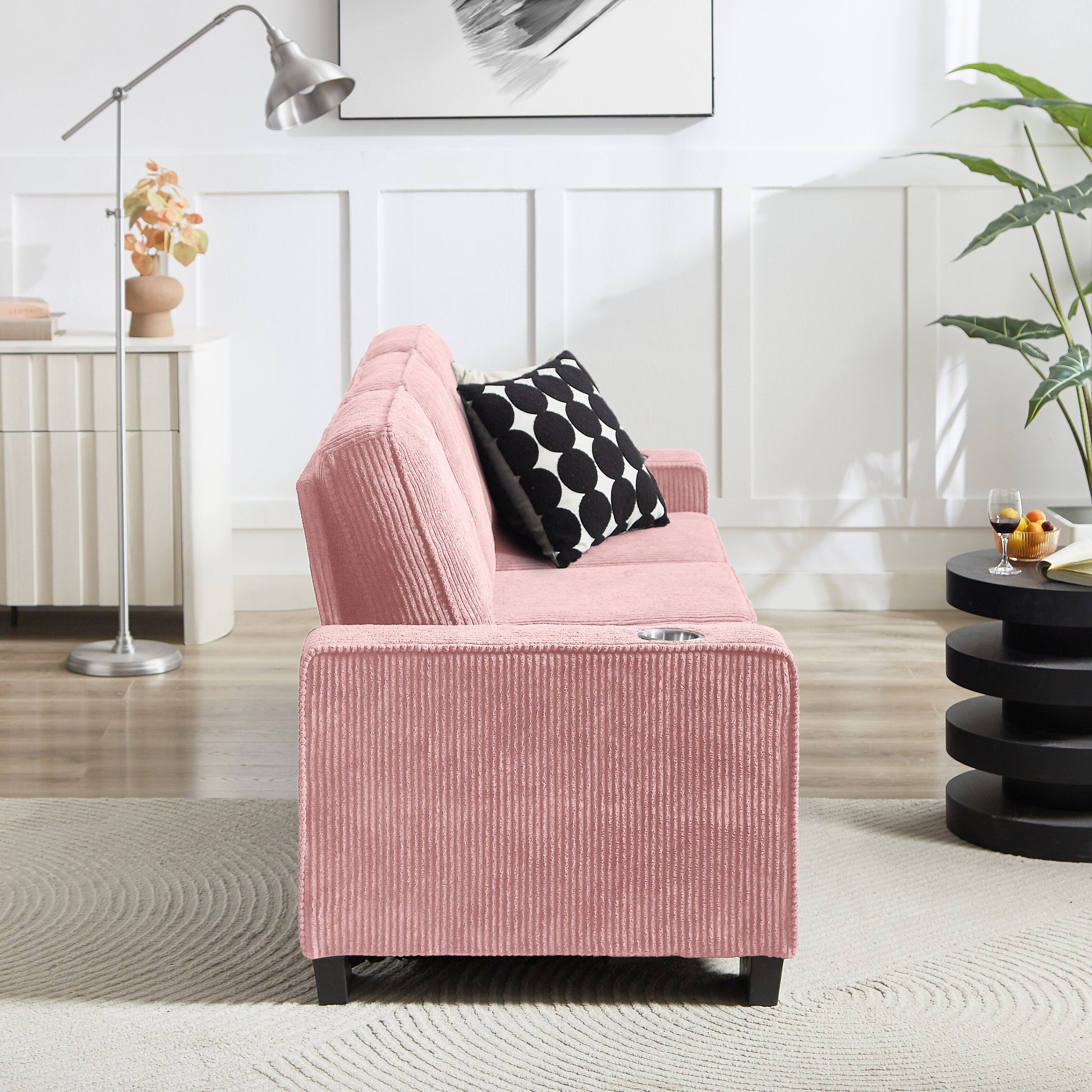 Back. Z-Edge - 84" Couches for Living Room with Deep Seats,3 Seater Sofa Couch, Modern Corduroy Fabric Sofa with Armrests for Apartment - Pink.