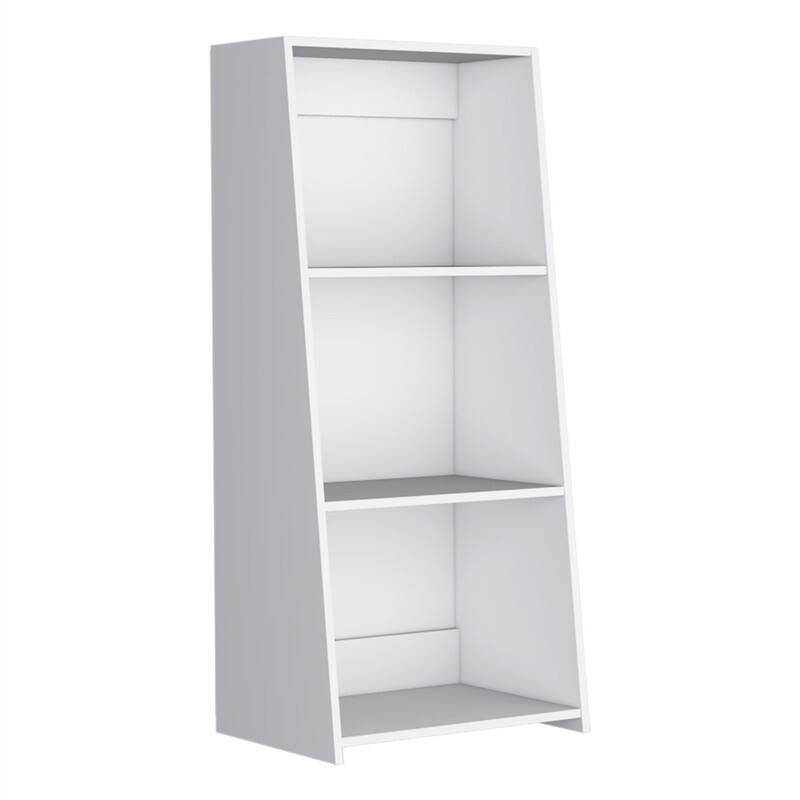 Angle. HTUTWOO - Bookcase 47" H - Modern 3-Shelf Engineered Wood Storage Display Shelf, Compact FSC Certified Bookshelf for Small Spaces - White.