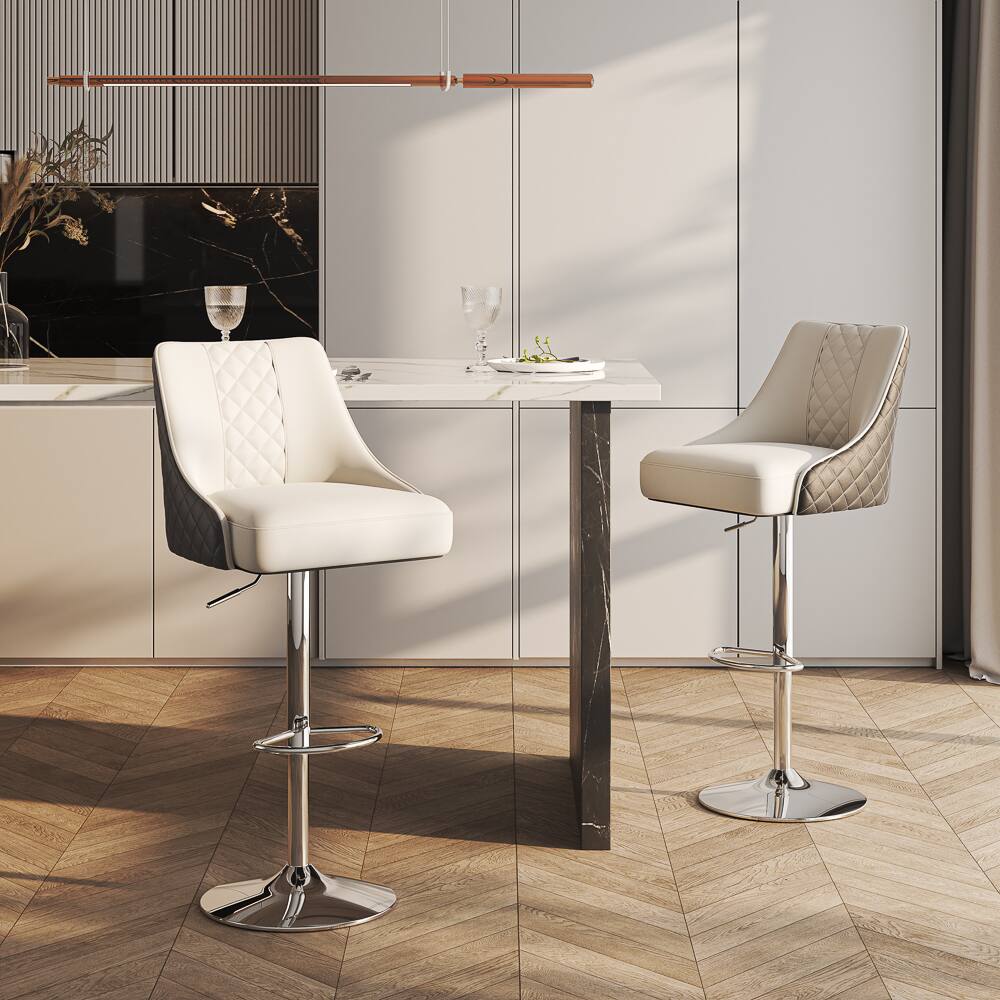 Left. POVISON - Modern Adjustable Height Bar Stools Set of 2, Leather Bar Stools with Backs, Upholstered Bar Stools, Gray & Black - Black & Light Gray PU Leather.