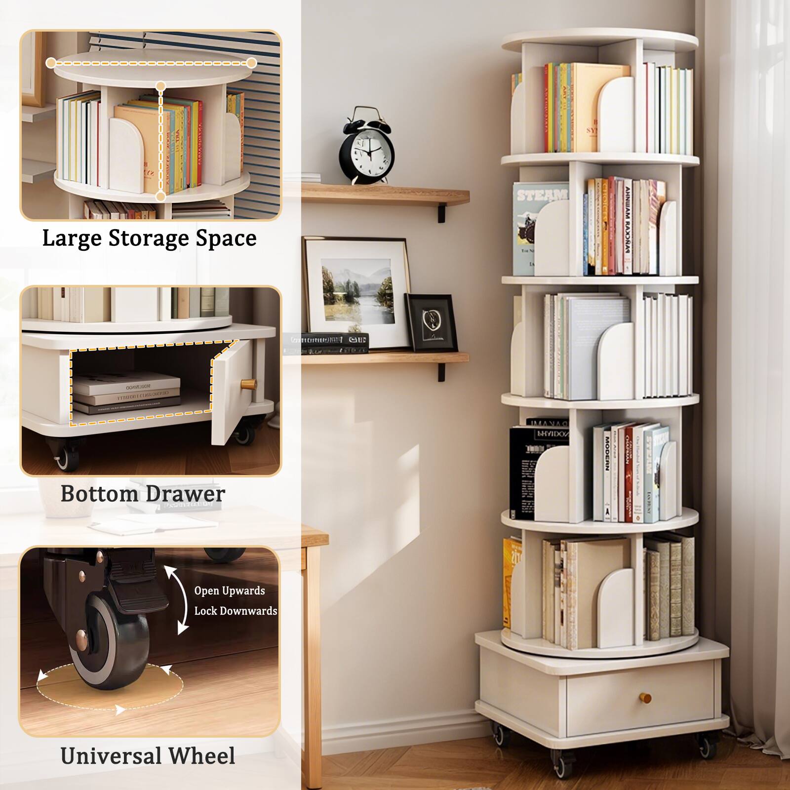Large Storage Space

Bottom Drawer

Universal Wheel
Open Upwards
Lock Downwards
