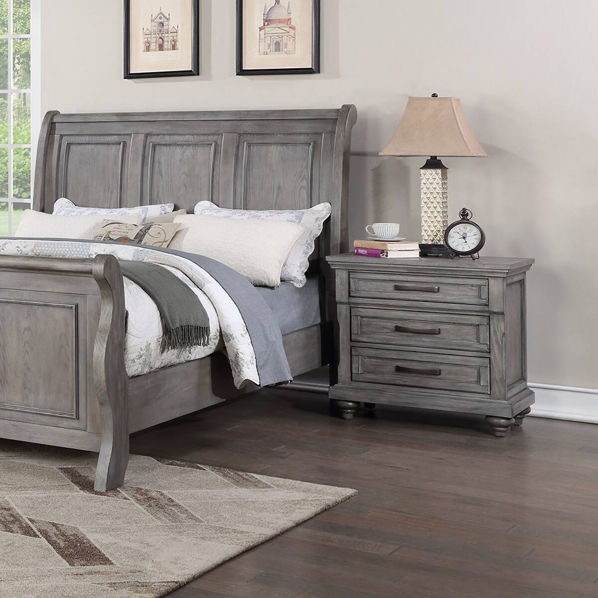 Angle. Loheer - Loheer Antique Gray Oak Nightstand, Contemporary Bedroom Storage - Antique Gray.