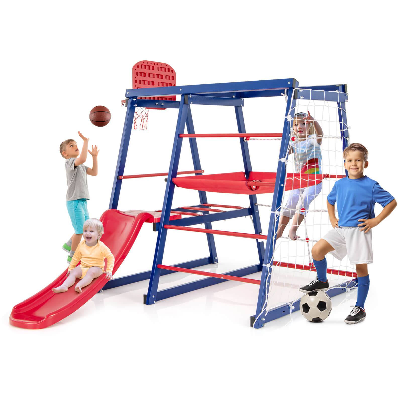 Front. Costway - Costway 7-In-1 Kids Indoor Playground w/ Slide Climbing Net Crowling Ladder Rope Ladder - Red,Blue.