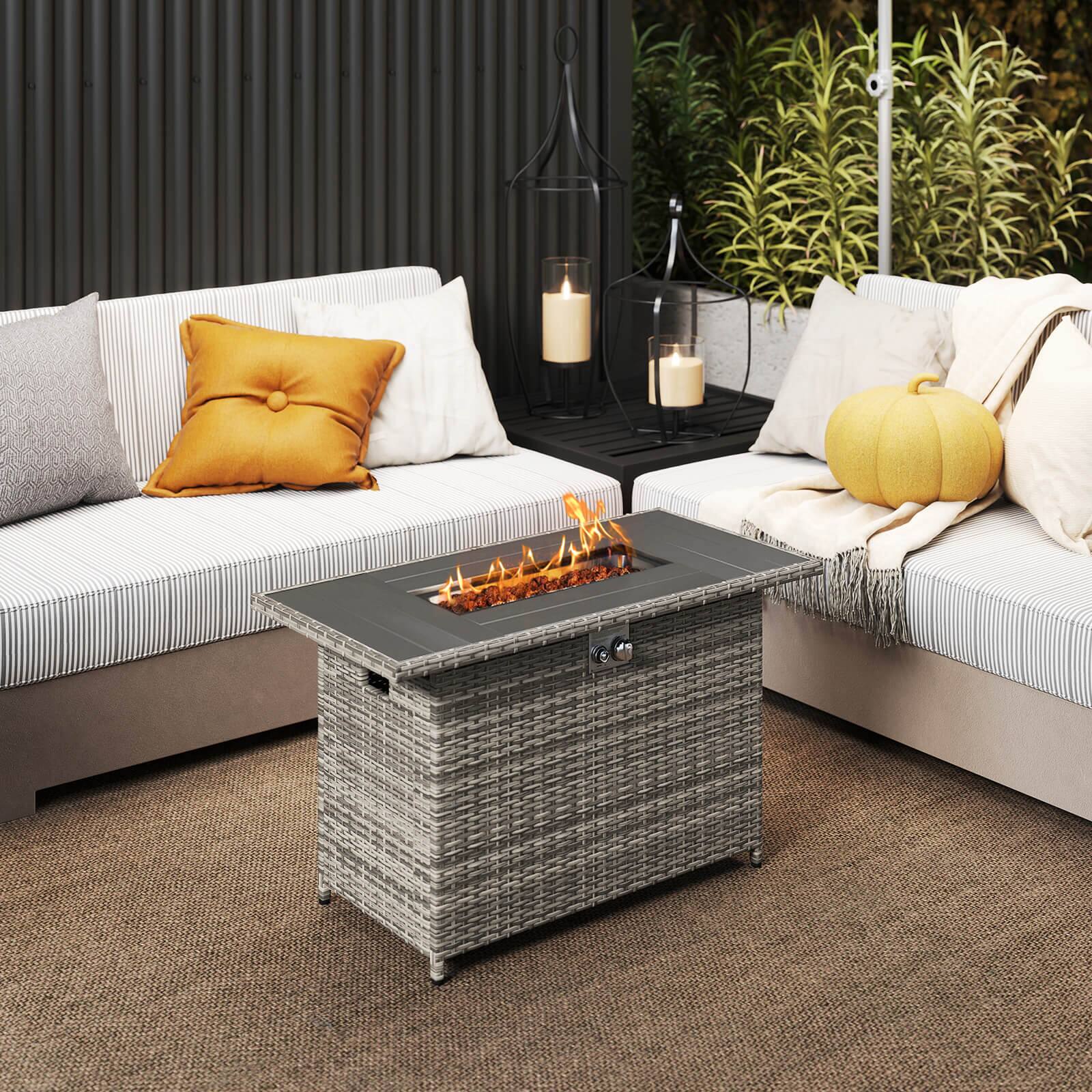 Alt View 1. Costway - Costway 44.5" Propane Fire Pit Table with Metal Slatted Tabletop & Stainless Steel Burner - Gray.