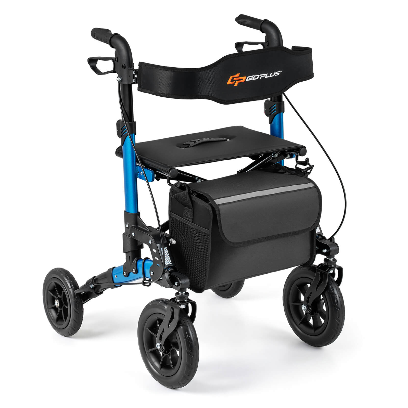 Costway - Rollator Walker for Seniors with Seat Mesh Backrest Spring Suspension Cane Holder - Blue + Black