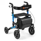 Front. Costway - Costway Rollator Walker for Seniors with Seat Mesh Backrest Spring Suspension Cane Holder - Blue + Black.