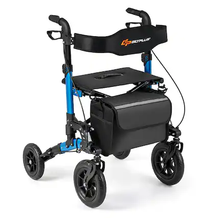 Front. Costway - Costway Rollator Walker for Seniors with Seat Mesh Backrest Spring Suspension Cane Holder - Blue + Black.