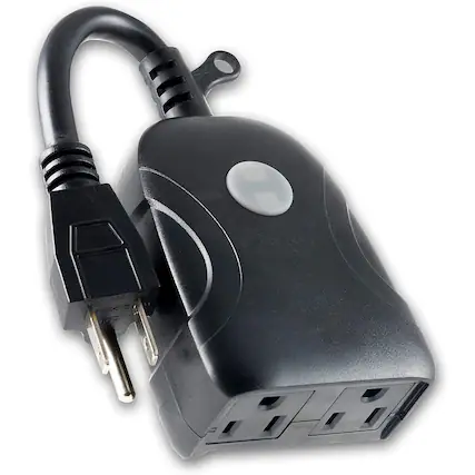 Front. RTMB - Outdoor Smart Plug – Wi-Fi Dual Outlet, App Control, Black - Black.