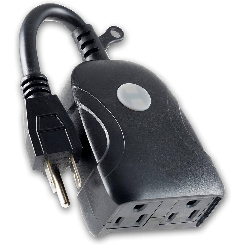 Front. RTMB - Outdoor Smart Plug – Wi-Fi Dual Outlet, App Control, Black - Black.
