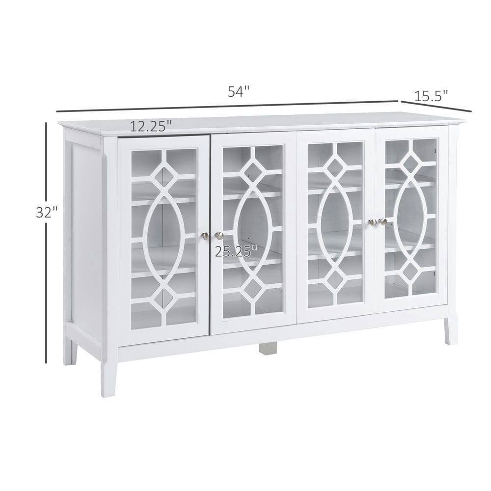 54" (width)  
15.5" (depth)  
32" (height)  
12.25" (height of top section)  
25.25" (width of each cabinet section)