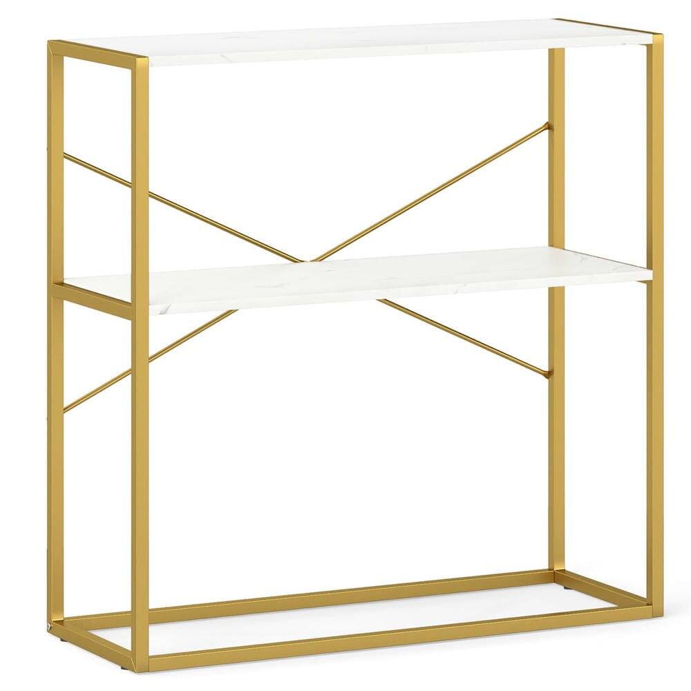 Alt View 4. Resenkos - 36" 2-Tier Entryway Console Table with Wooden Open Shelves & Metal Frame, White - White.