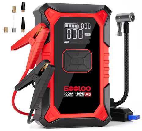 086 BAR PSI + G eLOO 3000A | 150PSI 3 Jump Starter Tire Inflator