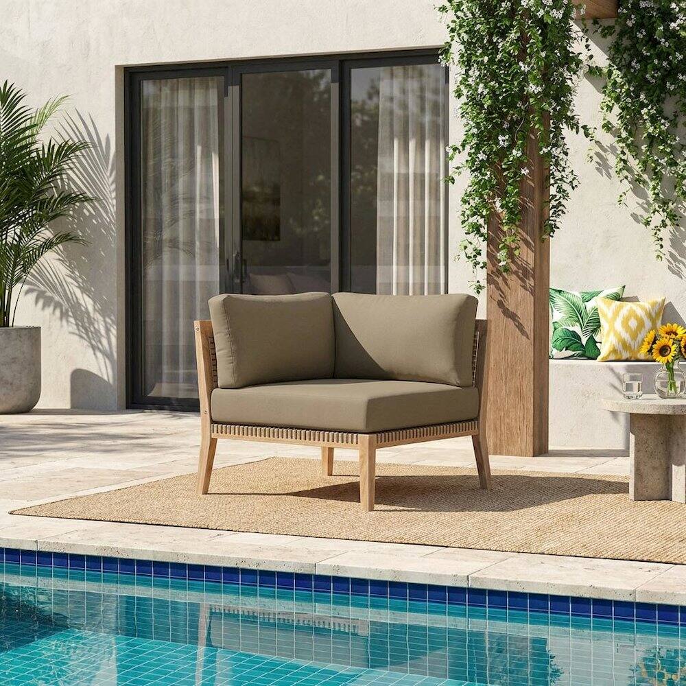Angle. Outdoor Escape - Outdoor Lounge Chair With Teak Wood Frame And Comfortable Seat - Brown.