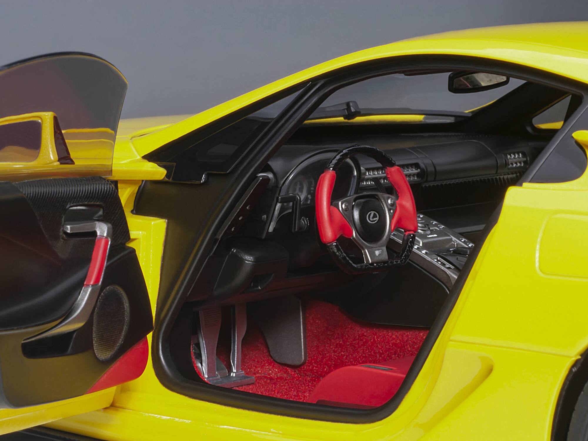Alt View 3. Autoart - Lexus LFA Pearl Yellow with Red and Black Interior 1/18 Model Car by Autoart.