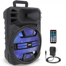 Pyle - Portable Bluetooth PA Speaker, 800W Outdoor System with Microphone, Party Lights, USB/SD Reader - PPHP1243B
