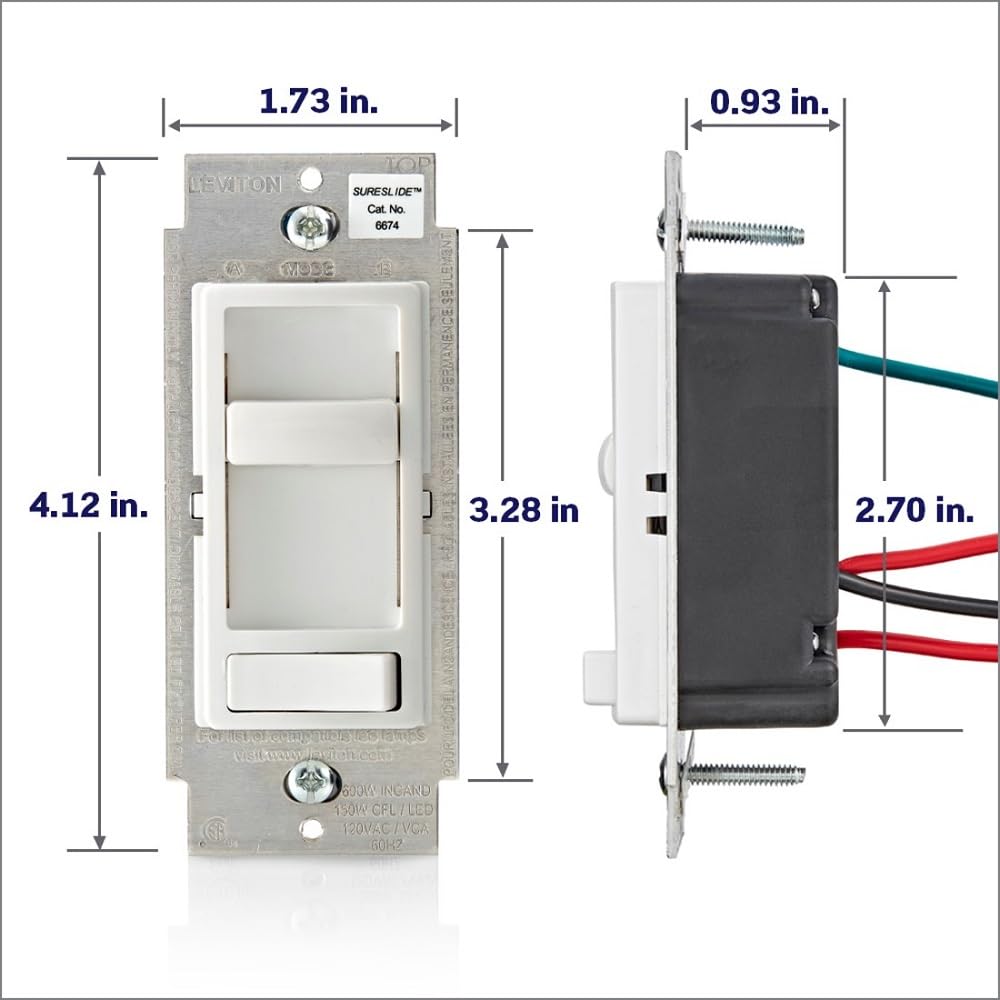 1.73 in.  
0.93 in.  
LEVITON SURESLIDE IDE  
Cat. No. 6674  
4.12 in.  
3.28 in.  
2.70 in.  
150W INGAND  
120VAC / VCA  
60K2