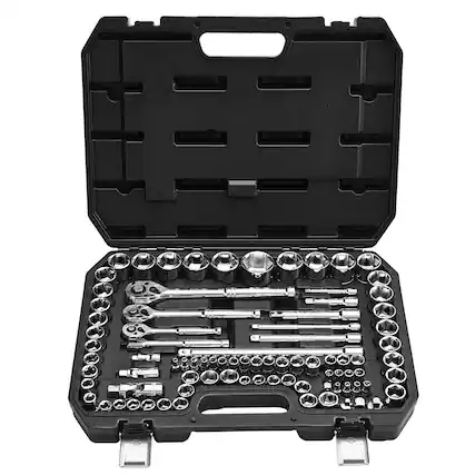 Front. VEVOR - Socket Set, 86 Pieces, 3/8 & 1/4 & 1/2 inch Drive Socket and Ratchet Set, SAE and Metric, Mechanic Tool Kit with Wrench - Black+Sliver.