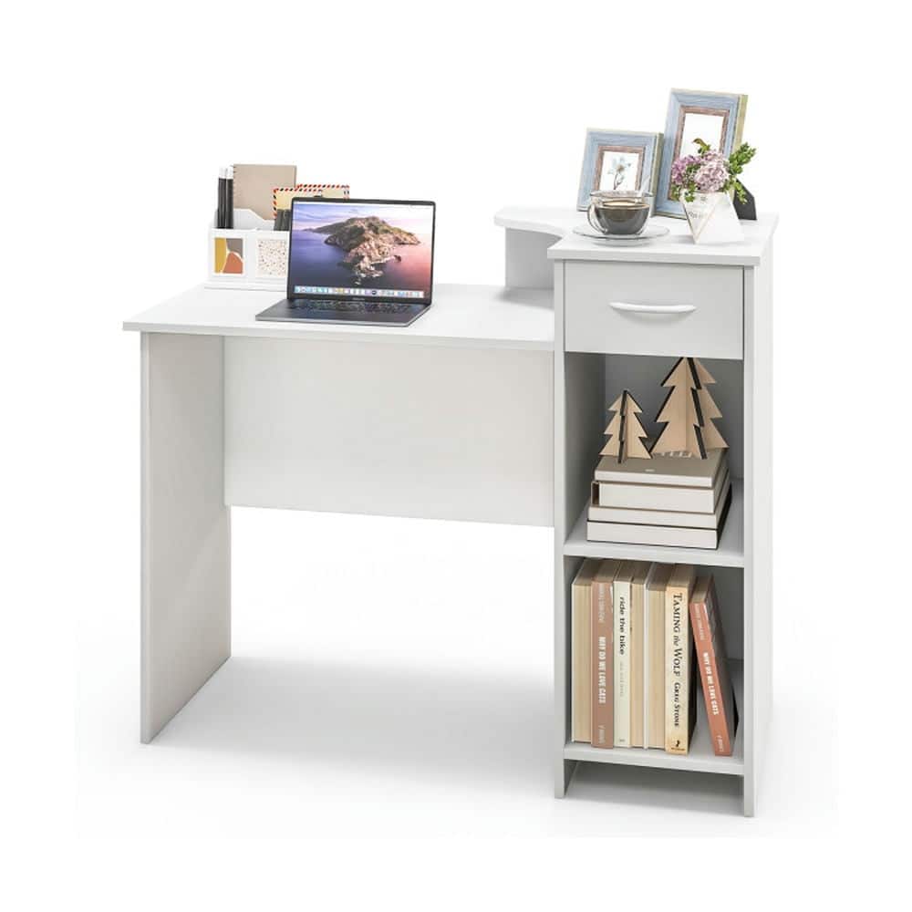 Kadyn - Computer Desk Modern Laptop PC Desk with Adjustable Shelf and Cable Hole- Home Office Desks, Gaming Computer Desks - White