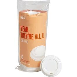 Perk - Plastic Hot Cup Lid, 8 Oz., 50/Pack - White