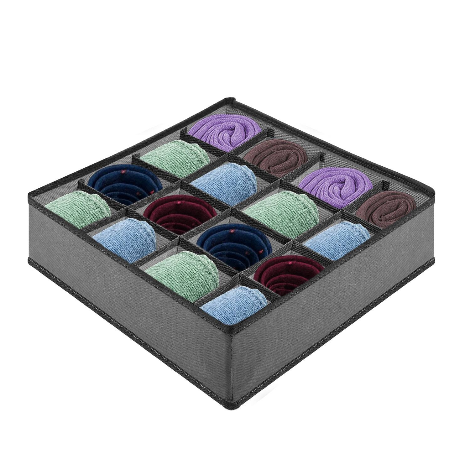 Garnen - Drawer Organizer Clothes, 16 Cell Dresser Organizer Bins Divider for Socks Underwear Organizers Nursery Closet Organizer - Gray