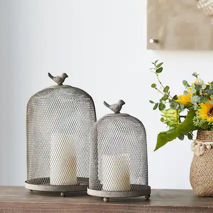 Front. TinyHomie - Set of 2 Ophira Sparrow Antique Gray Mesh Candle Holders L D85x13 S D7x10.