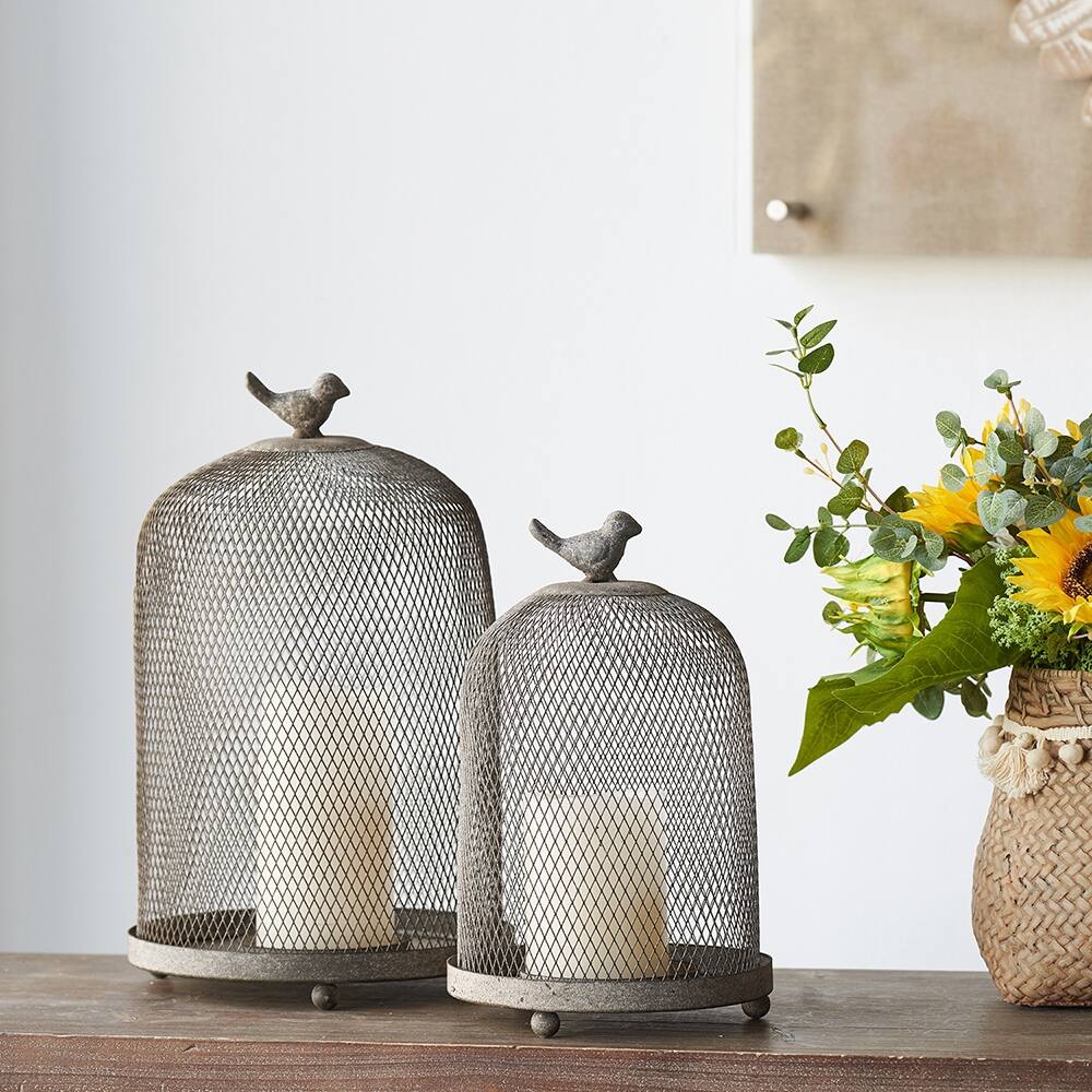 TinyHomie - Set of 2 Ophira Sparrow Antique Gray Mesh Candle Holders L D85x13 S D7x10