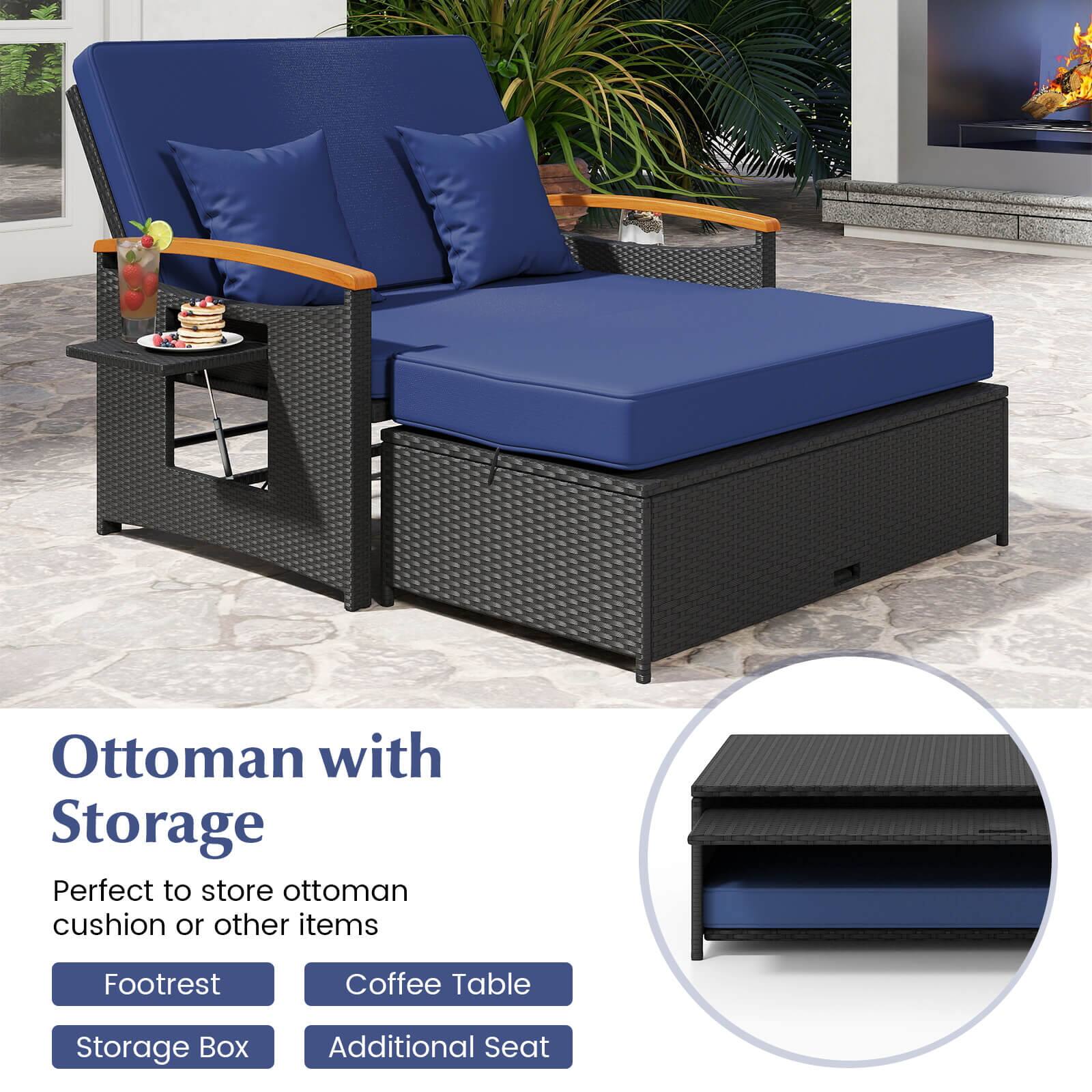 Ottoman with Storage  
Perfect to store ottoman cushion or other items  
Footrest  
Coffee Table  
Storage Box  
Additional Seat
