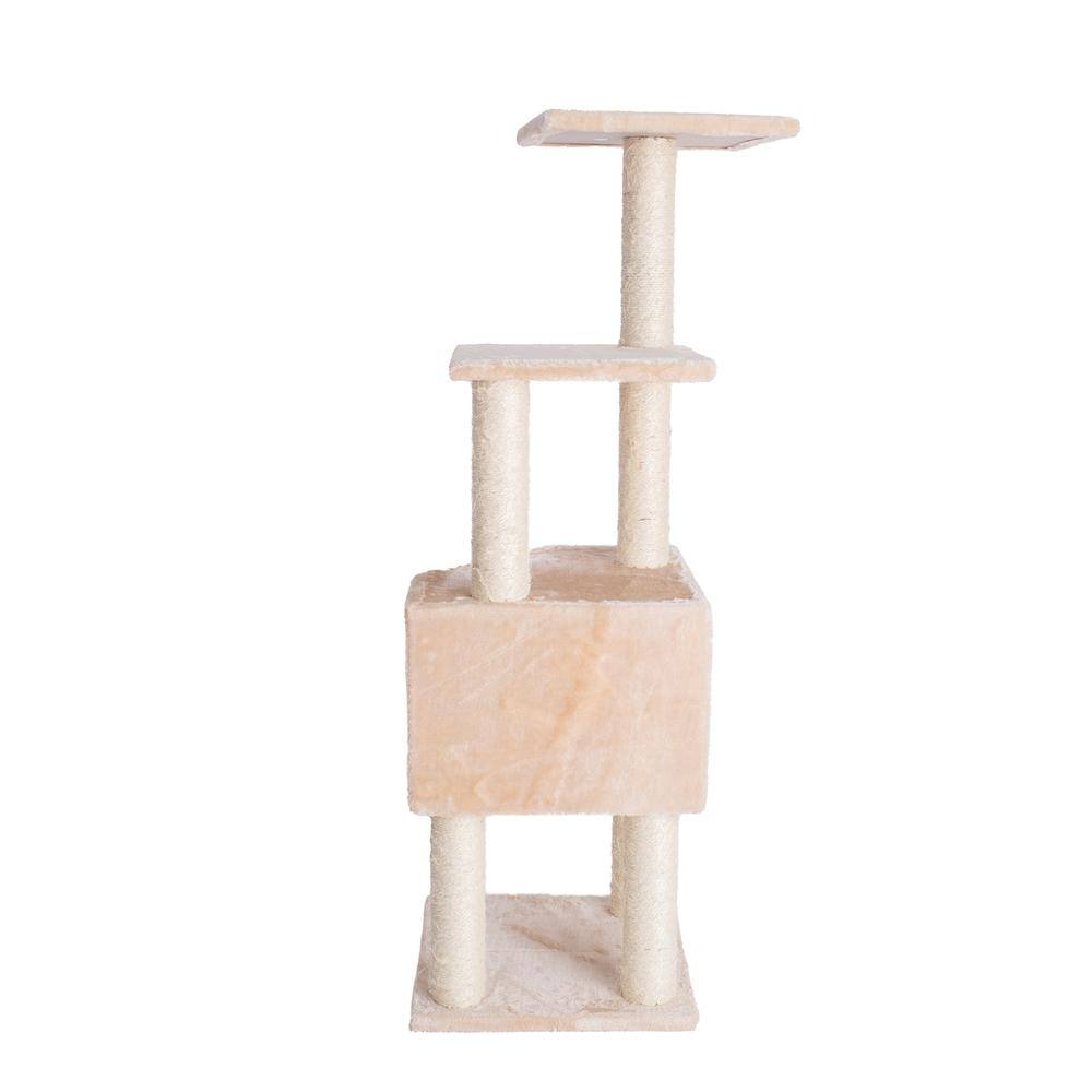 Alt View 2. Armarkat - 48Inch Real Wood Cat Tree In Beige With Perch And Playhouse - Beige.
