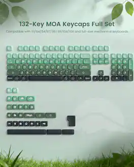 Womier - PBT Keycap Set, MOA Profile Dye-Sub Custom Keyboard Keycap for Cherry MX Switch US Layout Mechanical Keyboard - Green-132 Keys