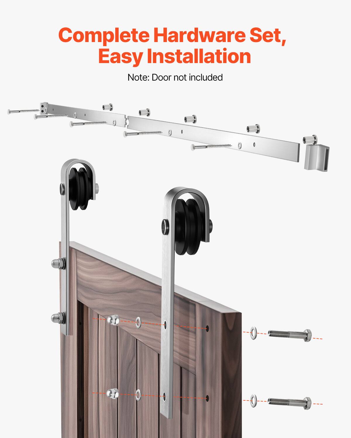 Complete Hardware Set, Easy Installation  
Note: Door not included