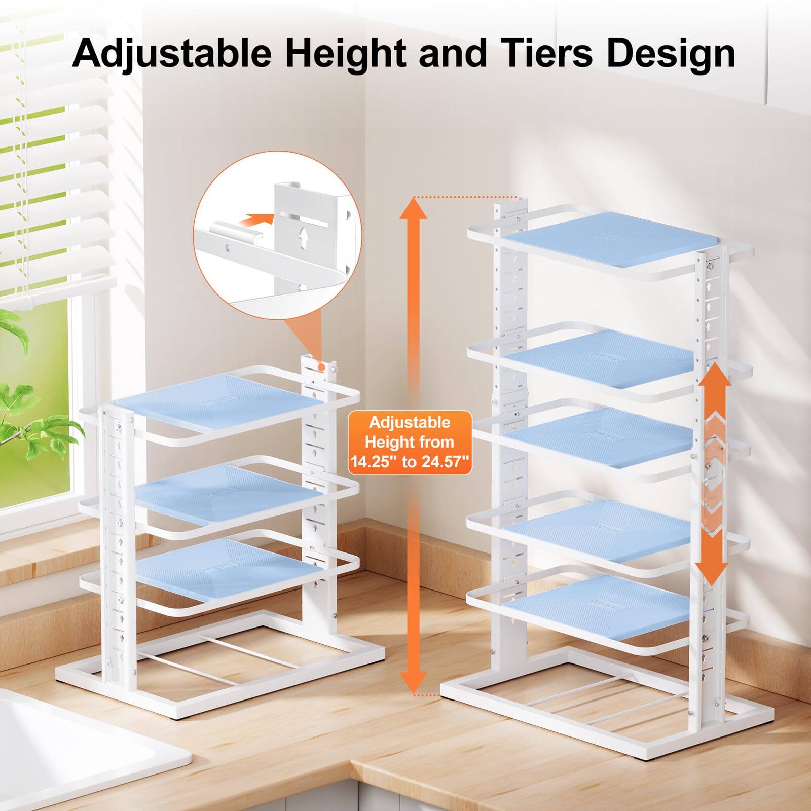 Adjustable Height and Tiers Design

Adjustable Height from 14.25" to 24.57"