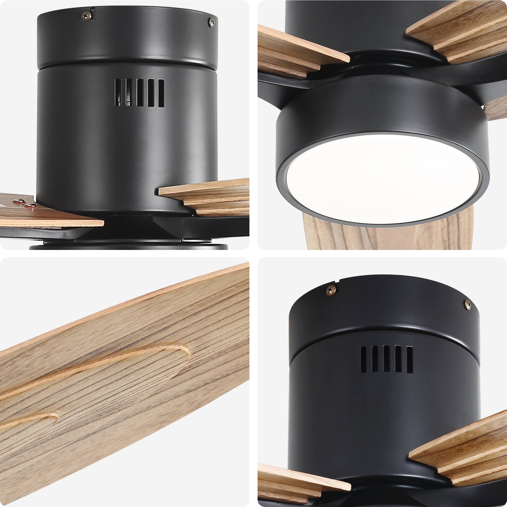 Alt View 4. GreenEver - 56" Carbonized Walnut Wood Ceiling Fan with 6-Speed Remote, 3-Color Dimmable LED Light for Large Rooms - Black.