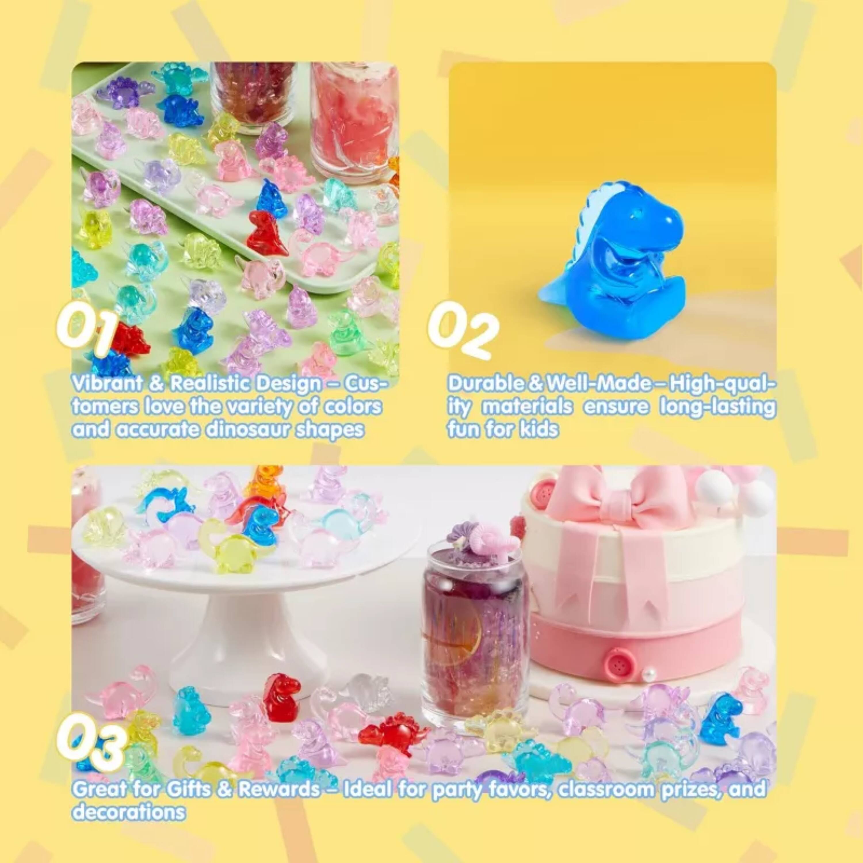 01 Vibrant & Realistic Design - Customers love the variety of colors and accurate dinosaur shapes

02 Durable & Well-Made - High-quality materials ensure long-lasting fun for kids

03 Great for Gifts & Rewards - Ideal for party favors, classroom prizes, and decorations