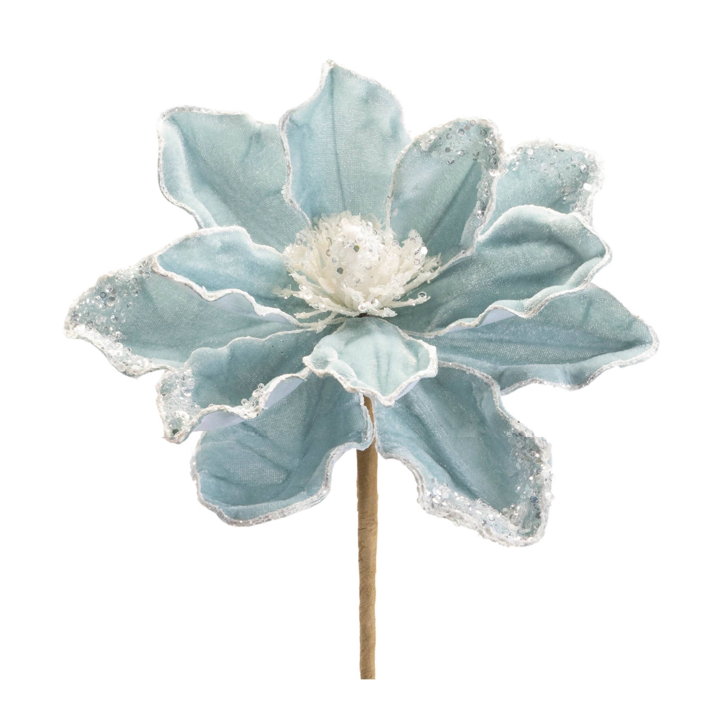 Front. BreeBe - Beaded Magnolia Flower Stem (Set of 6) - Blue.