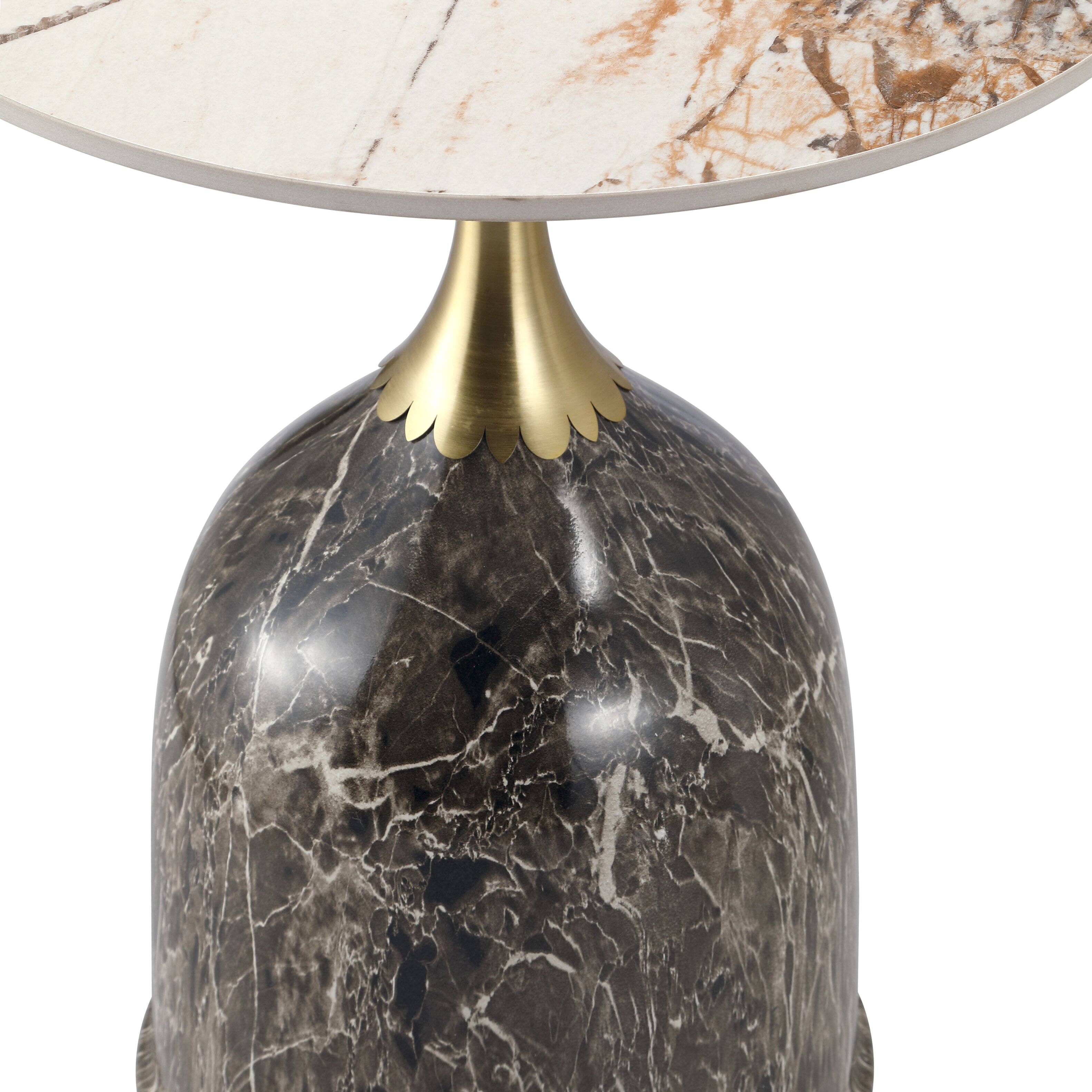 Alt View 4. LeisureMod - Modern Bell-Shaped Steel Top Accent Table with Powder Coated Finish for Living Room or Office - Marbled Brown.