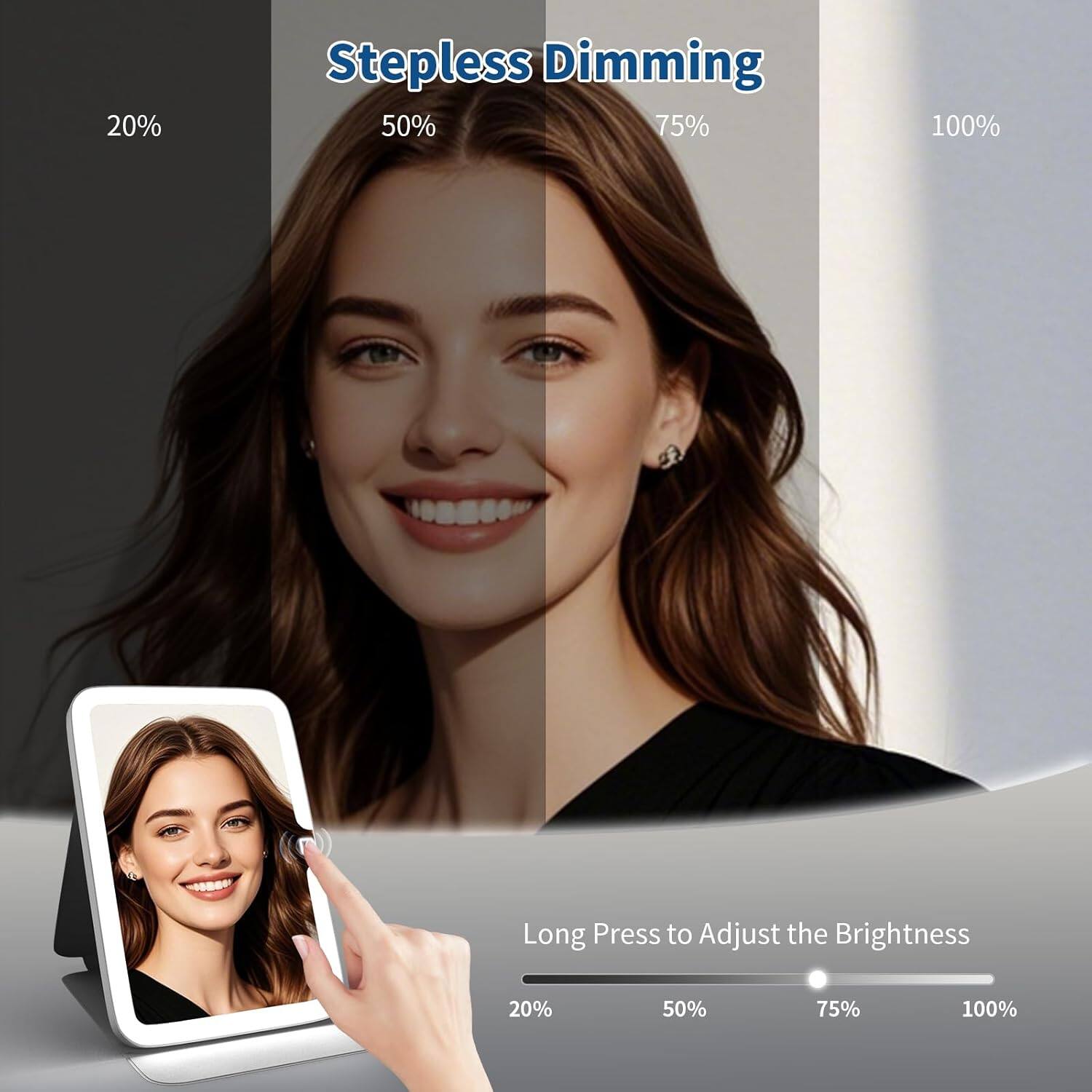 Stepless Dimming  
20% 50% 75% 100%  

Long Press to Adjust the Brightness  
20% 50% 75% 100%