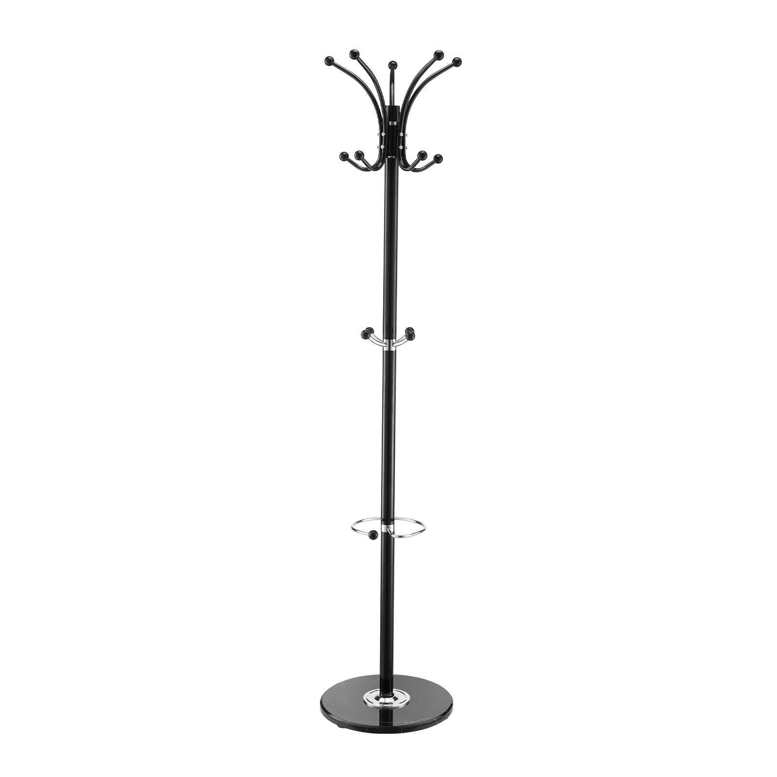 Alt View 5. VEVOR - Freestanding Coat Rack, Metal Coats Rack Stand with Umbrella Holder, Stable Marble Base & 14 Hooks, Hall Coat Tree - Black.