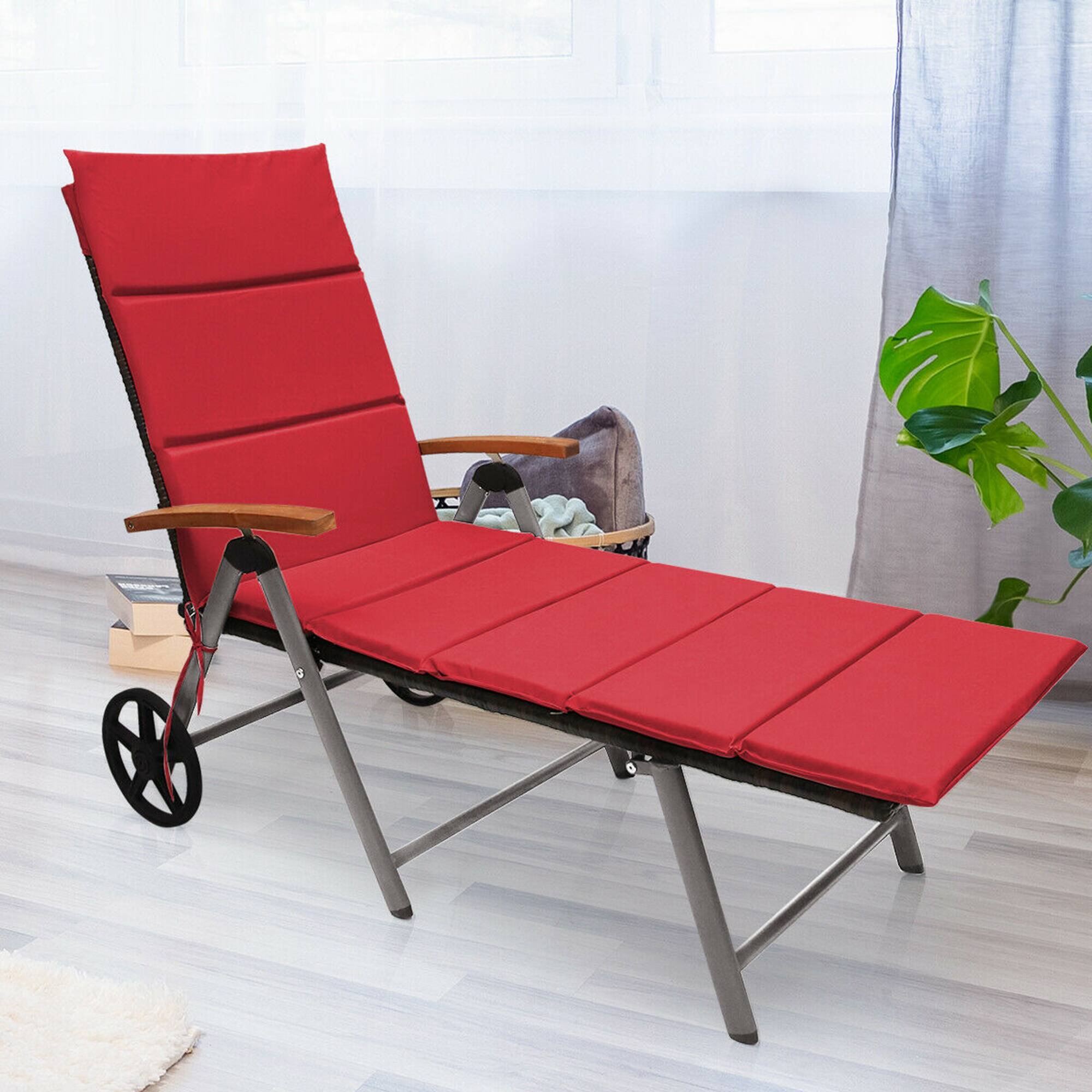 Alt View 3. Gymax - Gymax 2PCS Folding Patio Rattan Lounge Chair Cushioned Aluminum Adjust Wheel Red - Red.
