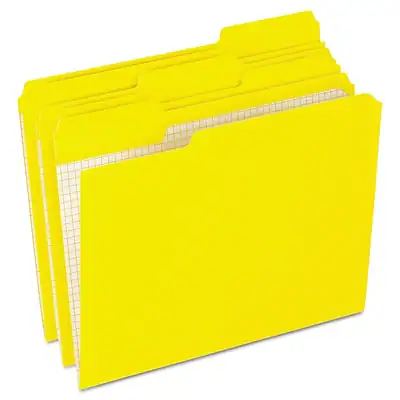 Front. Pendaflex - Pendaflex Recycled File Folder, 1/3-Cut Tab, Assorted, Letter Size, Yellow, 100/Box (R152 1/3 YEL) - Yellow.