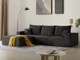 GRANDJOY - 113" L‑Shaped Modular Cloud Sofa with Chaise, Full Foam Sectional, No Assembly - Black