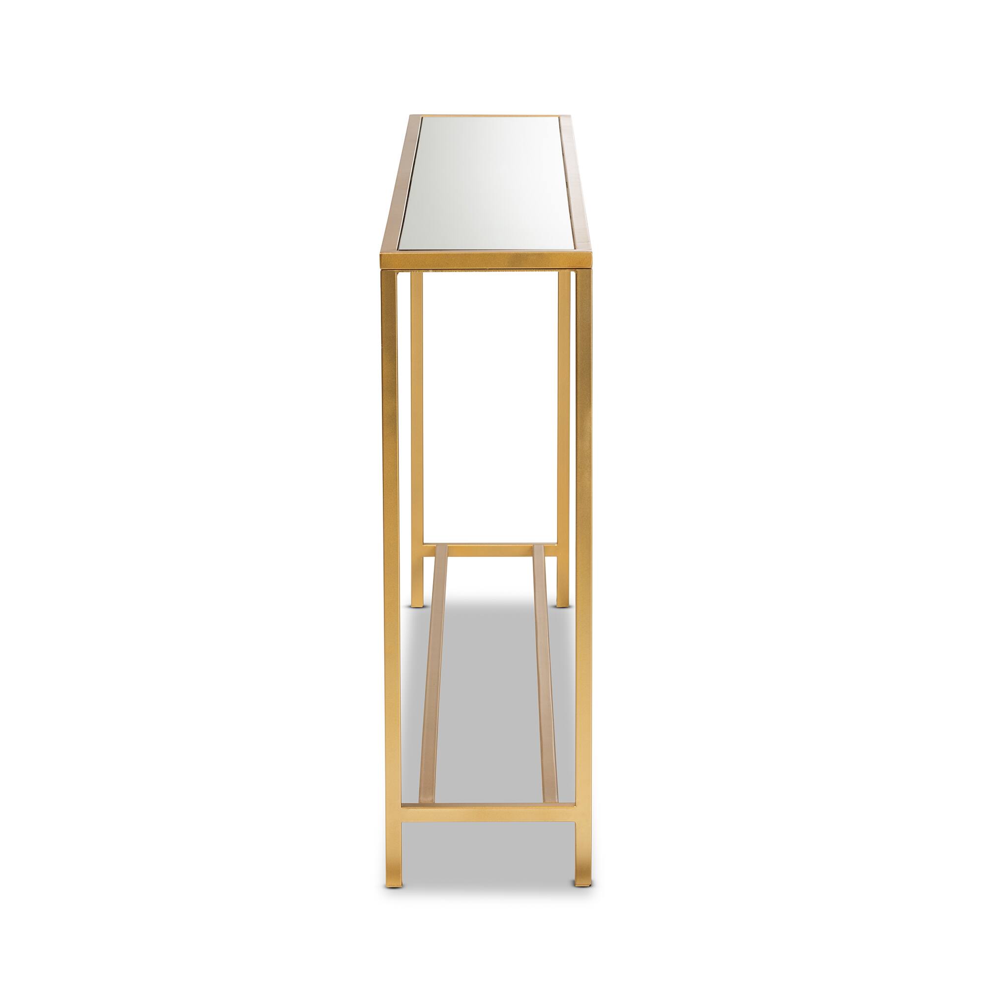 Left. Baxton Studio - Alessa Modern and Contemporary Glam Finished Metal and MirroGlass Console Table - Gold.